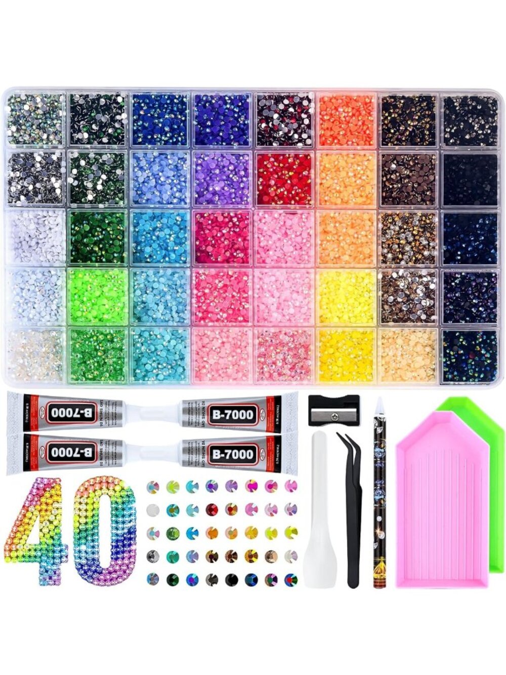 50000 Pcs Rhinestone Bedazzling Kit | 40 Color Flatback Gems & Tools for DIY